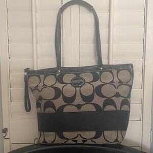 2011 Coach Black and Cream Signature Tote